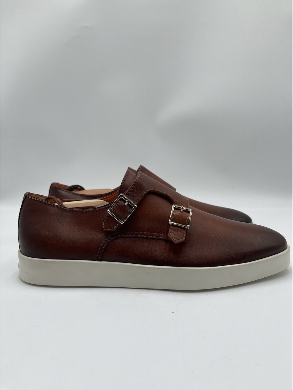 Santoni Men's Atlantis double monk strap sneakers Brown Leather Size 8